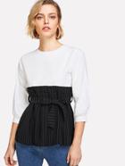 Shein Pinstripe Contrast Tie Waist Blouse