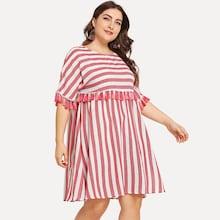 Shein Plus Tassel Embellished Striped Flowy Dress