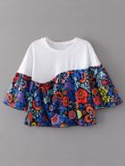 Shein Color Block Flute Sleeve Floral Print T-shirt