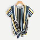 Shein Multi Striped Knot Front Blouse