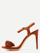 Shein Faux Suede Tasselled Strap Heeled Sandals - Camel