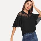 Shein Floral Lace Applique Flutter Sleeve Blouse