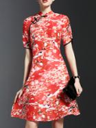 Shein Red Collar Floral A-line Dress