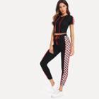 Shein Plaid Side Crop Hoodie & Skinny Leggings Set