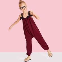 Shein Girls Bow Tied Drop Crotch Elastic Hem Jumpsuit
