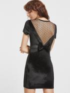 Shein Black Dotted Mesh Insert Bow Back Velvet Dress