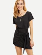 Shein Elastic Waist Draped Wrap Dress - Black