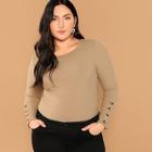 Shein Plus Buttoned Cuff Ribbed T-shirt