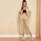 Shein Colorblock Zip Up Jacket And Sweatpants Set