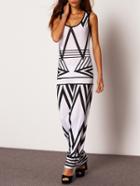 Shein Black White Sleeveless Geometric Print Slim Dress