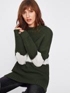 Shein Contrast Panel Drop Shoulder High Low Chunky Knit Sweater