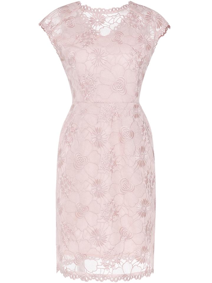 Shein Beige Backless Gauze Embroidered Sheath Dress