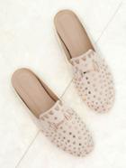 Shein White Gold Stud Embellished Slip-on Loafers
