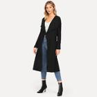 Shein Waterfall Collar Solid Belted Coat