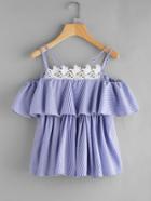 Shein Contrast Crochet Flounce Layered Vertical Striped Top
