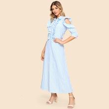 Shein Cut Out Ruffle Stripe Longline Dress