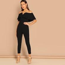 Shein Off Shoulder Ruffle Skinny Jumpsuit
