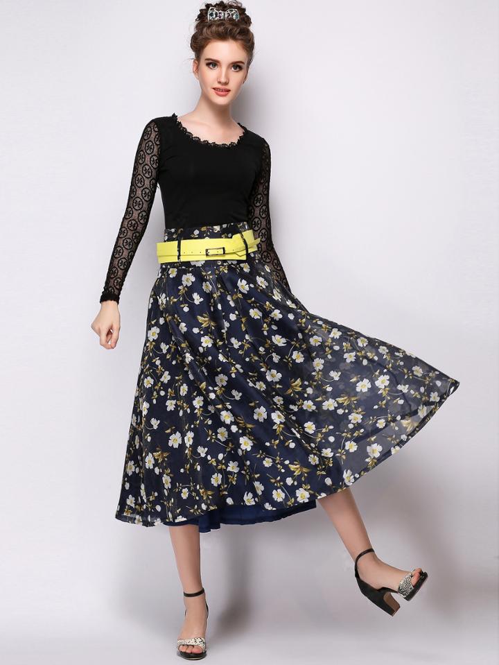 Shein Black Contrast Lace Sleeve Criss Cross Back T-shirt