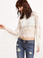 Shein White Oversized Bell Sleeve Sheer Floral Lace Top