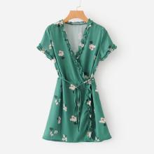 Shein Frill Trim Florals Wrap Dress
