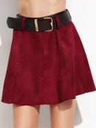 Shein Burgundy Suede A-line Skirt With Belt