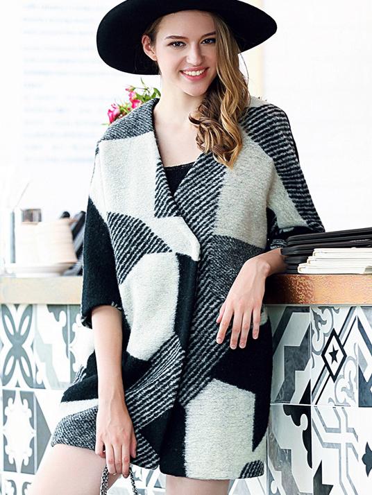 Shein Multicolor V Neck Half Sleeve Pockets Coat