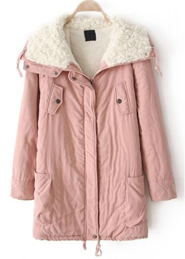 Rosewe Daily Long Sleeve Drawstring Decoration Woman Coat Pink