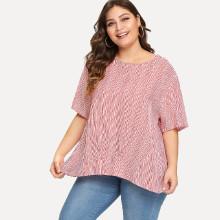 Shein Plus Pleated Kit Rib High Dip Hem Top