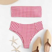 Shein Random Gingham Bandeau Bikini Set