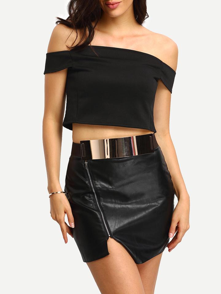 Shein Off-the-shoulder Black Crop Top