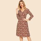 Shein 80s Calico Print Fold-over Neck Dress