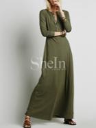 Shein Army Green Long Sleeve Maxi Dress