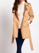 Shein Camel Double-breasted Lapel Outerwear With Belt