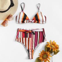Shein Knot Detail Striped Bikini Set