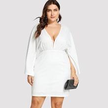 Shein Plus Plunge Neck Bell Sleeve Dress
