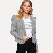 Shein Puff Sleeve Plaid Blazer
