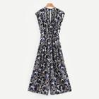 Shein All Over Florals Surplice Neckline Wide Leg Jumpsuit