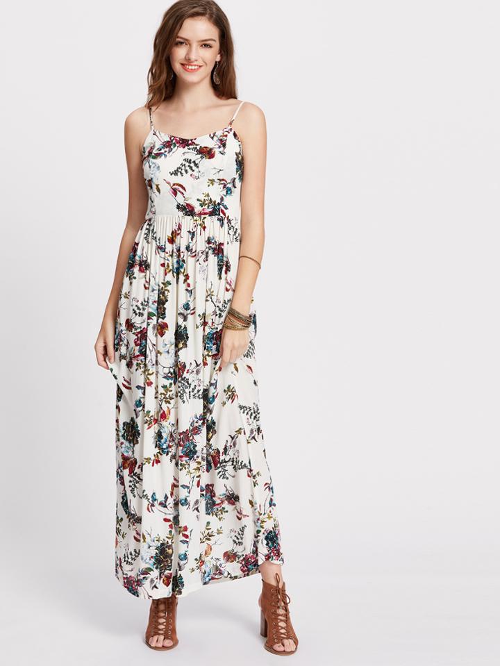 Shein Botanical Print Ladder Cutout Back Cami Smock Dress