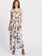 Shein Botanical Print Ladder Cutout Back Cami Smock Dress