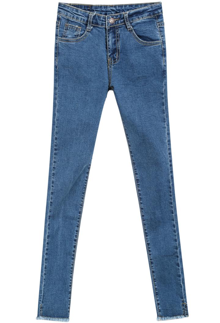 Shein Blue Pockets Slim Denim Pant