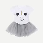 Shein Girls Smiley Print Tee With Mesh Skirt