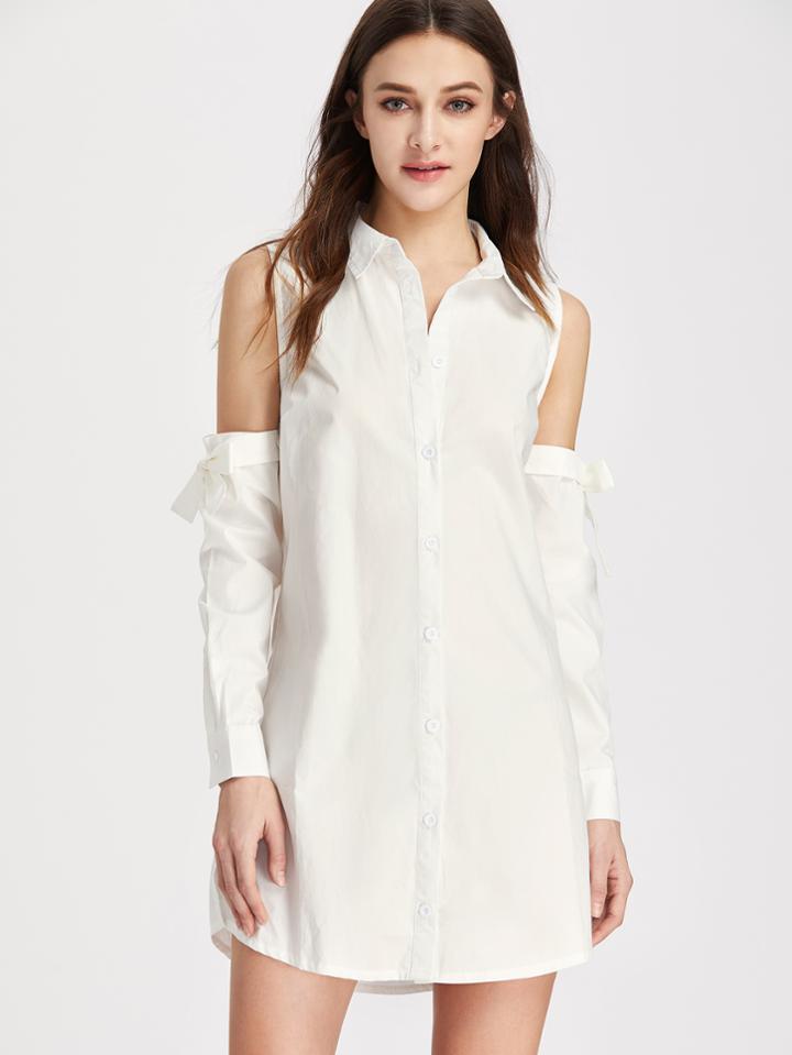 Shein Open Shoulder Tie Sleeve Shirt Dress