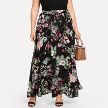 Shein Plus Waist Knot Tropical Print Skirt