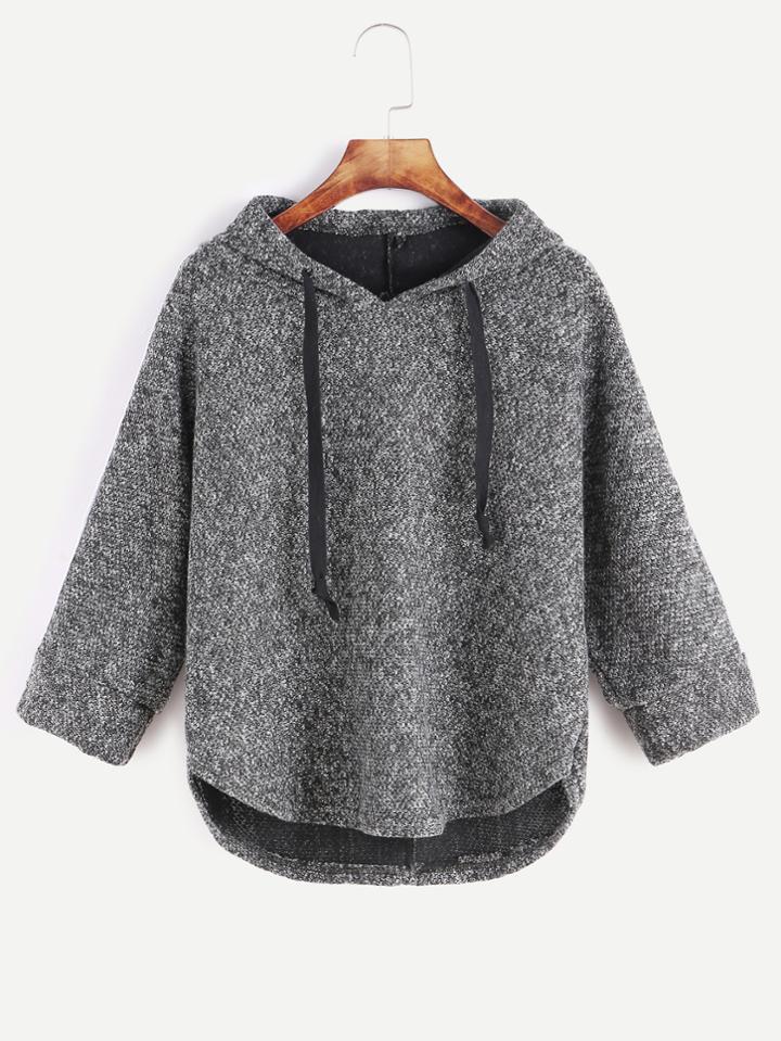 Shein Dark Grey Hooded Striped Trim High Low Sweatshirt