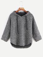 Shein Dark Grey Hooded Striped Trim High Low Sweatshirt