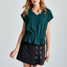 Shein Button Back Ruffle Hem Blouse