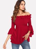 Shein Ruffle Trim Smocked Bardot Top