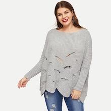 Shein Plus Drop Shoulder Scallop Edge Ripped Sweater