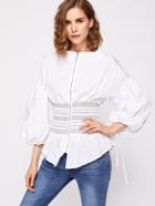 Shein Lantern Sleeve Corset Waist Zip Up Blouse
