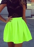 Shein Neon Green Pleated Flare Skirt